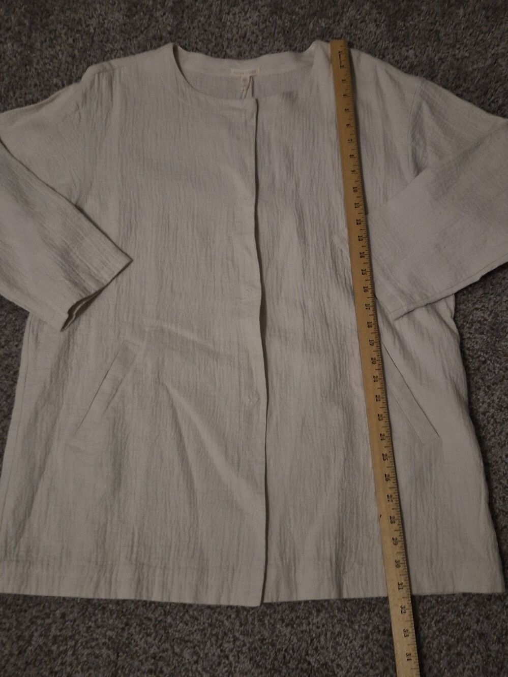 Eileen Fisher Ivory Linen Organic Cotton Jacket Womens L Snaps Pockets Lagenlook - Picture 6 of 10